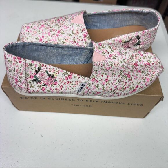 Toms Classic Multi pink floral shoes size 8.5 women’s embroidered slip on - Picture 2 of 6